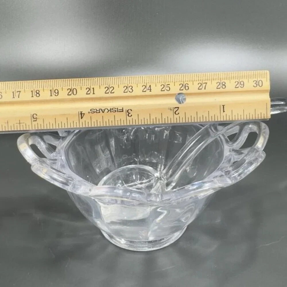 Vintage Imperial Glass‎ Clear Lace Edge Mayonnaise Bowl With Spoon Set Glass VTG